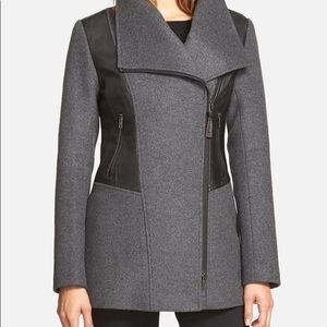 Mackage Wide Collar Wool/Calf Leather Coat